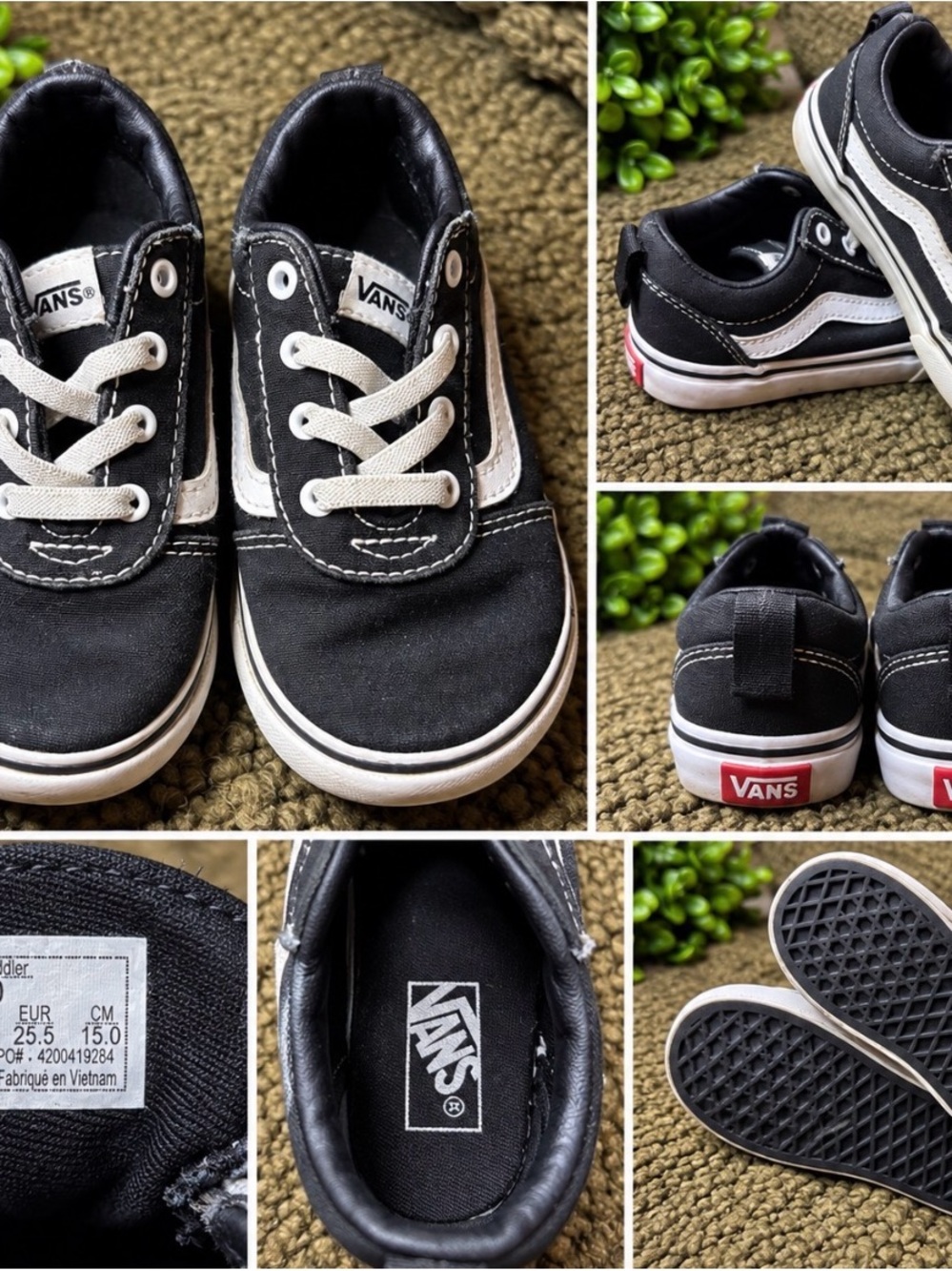 Vans Kids Black & White Low Top Skate Sneakers